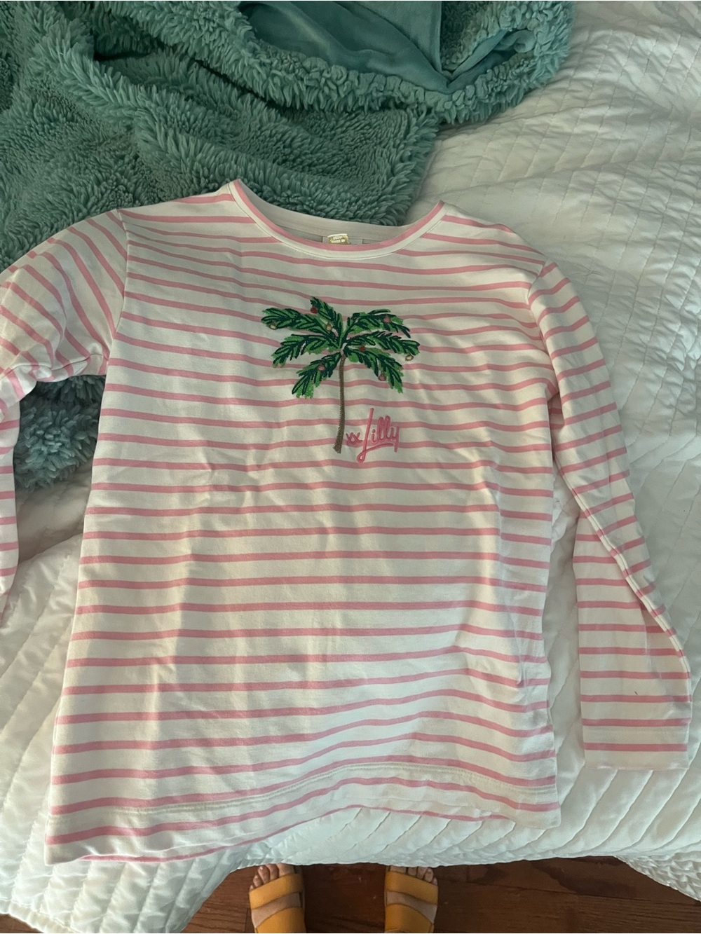 Lily Pulitzer Girls' Pink & White Striped Palm Tree Long-Sleeve Top Christmas